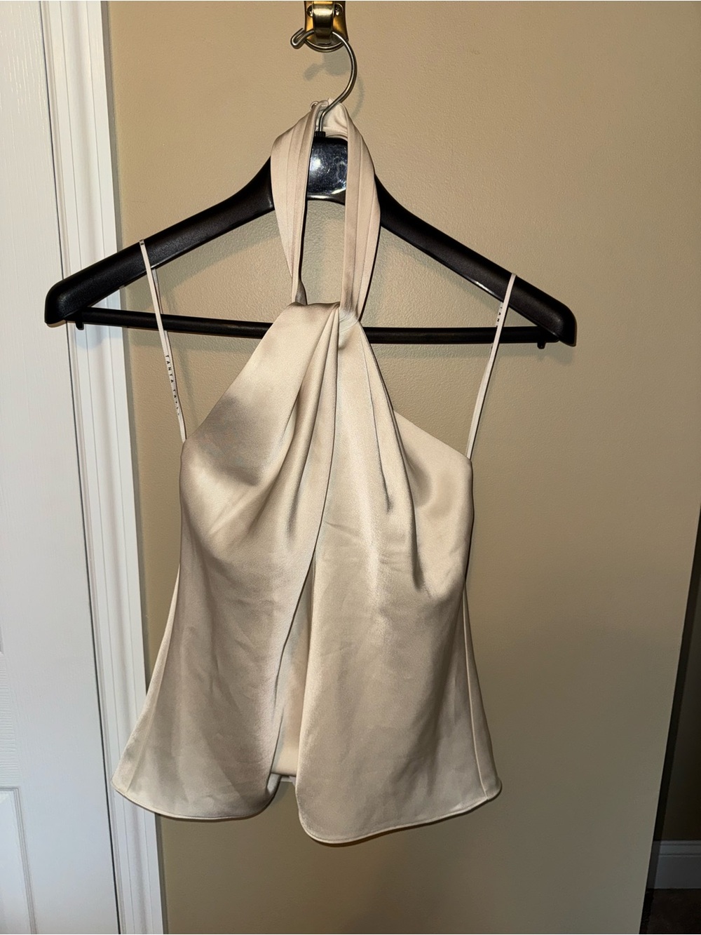 Tanya Taylor Maya Solid Top Cream Satin Halter